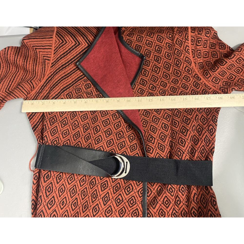 NWT NIC & ZOE Sweater M Cardigan Belted Long Geometric Faux Leather Asymmetric - Picture 11 of 14